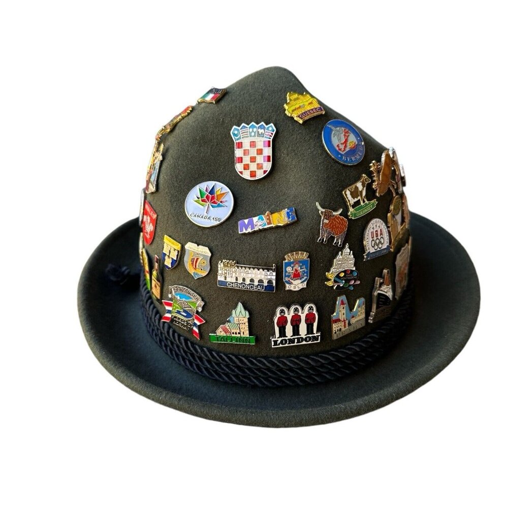 VTG Bavarian Wool Hat H872 Small Oktoberfest Alpine‎ Tyrolean German Travel Pins - Picture 2 of 12